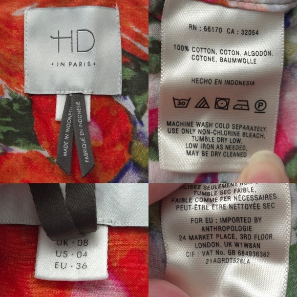 NWOT Anthropologie HD in Paris Orange Pink Floral Cotton Button Down Top - Picture 7 of 7